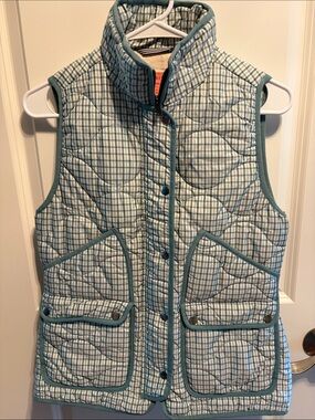 J. Crew Light Blue Plaid Quilted Vest
